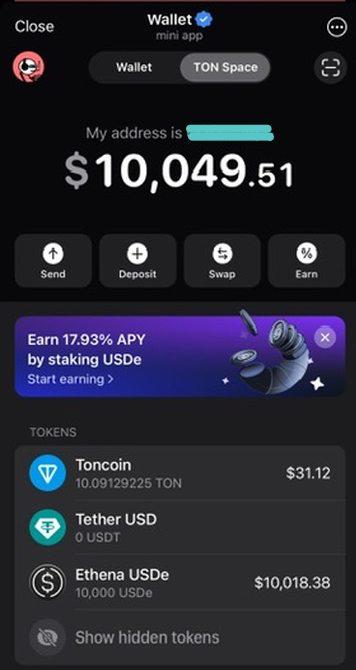 #crypto #defiUSDe staking 在 ton 链上的补贴活动开始了，目前17.93%APY1. 补贴前10,000 tsUSDe，相当于 单账号12,000 USDe2. Ethena 基础收益 7.93% + $TON 代币补贴 10%，补贴逐月递减到5%传送：