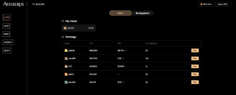 #crypto #defi #airdropAstherus 是币安孵化的多资产流动性中心，TVL目前已超过230M
